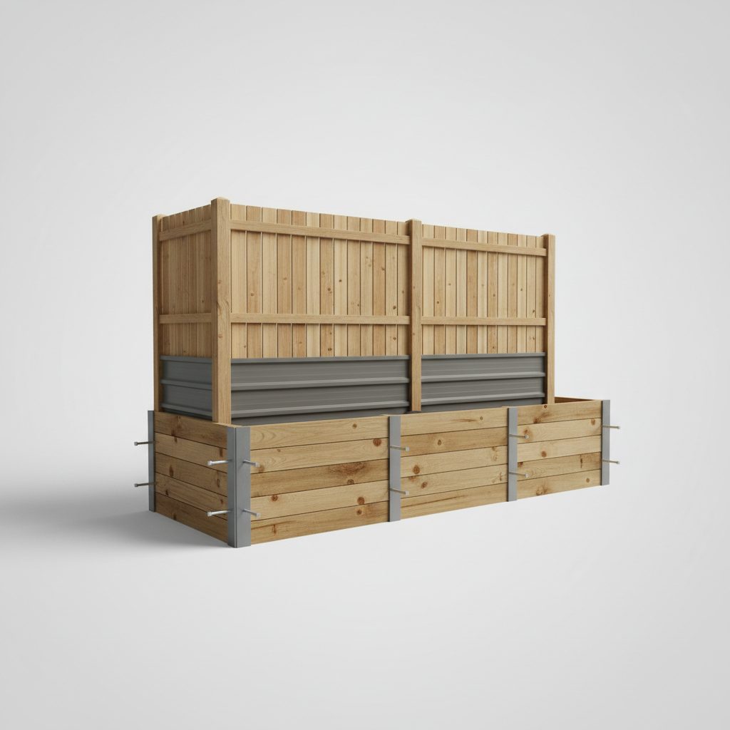 Sleeper Retaining Combinations 1.0m retain + 1.8m fence Treated pine + Colorbond / Timber fence above — Brisbane timber fencing supply